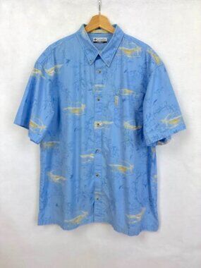 Columbia Mens River Lodge Button Down Shirt Fishing Maps Father's Day Vacation L